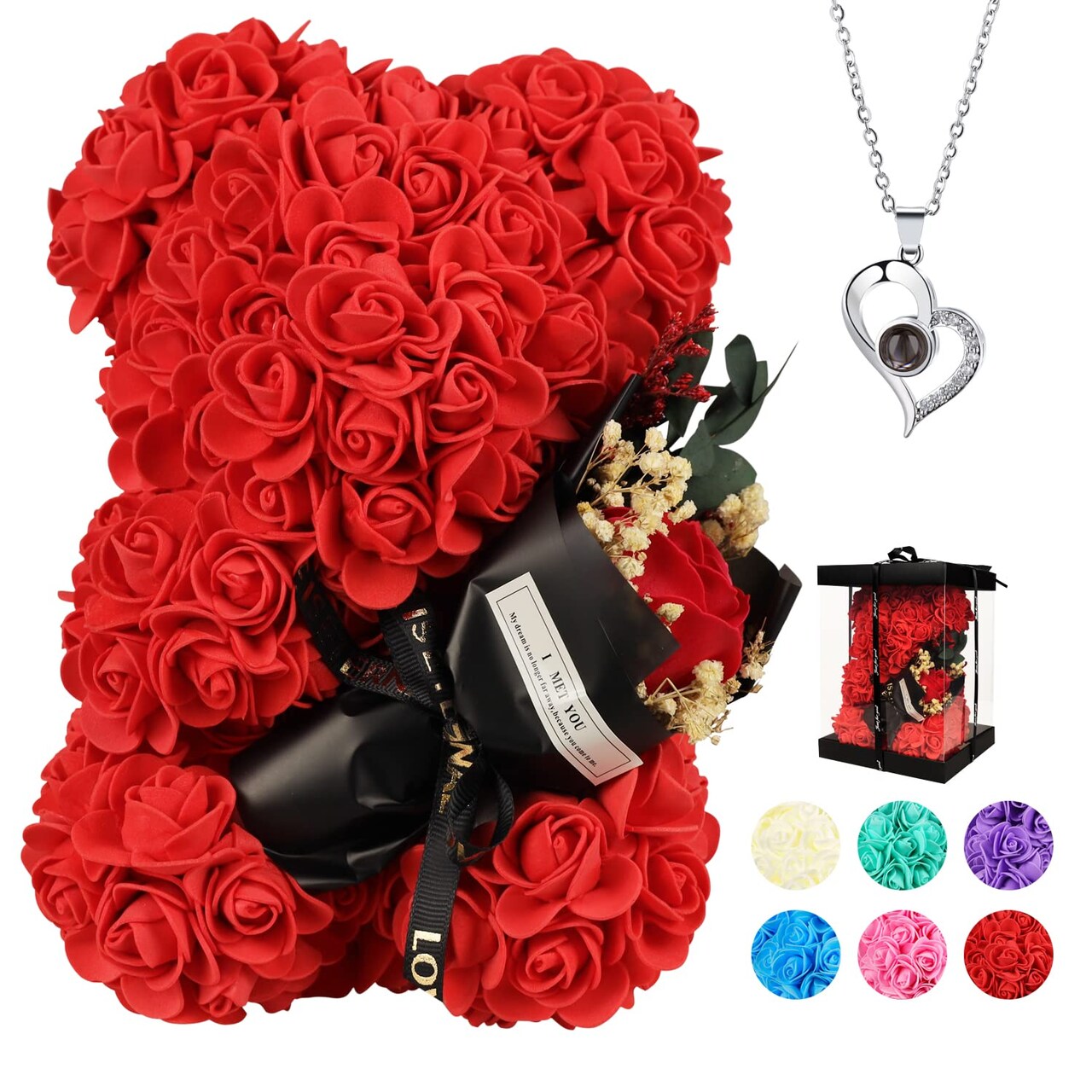 K KYMAKE Mothers Day Mom Gifts for Mom,Flowers Gifts for Women Girlfriend Wife Grandma Friends Sister Her,Artificial Flowers Teddy Bear with Bouquet,Greeting Card,Mother's Day Birthday Valentines